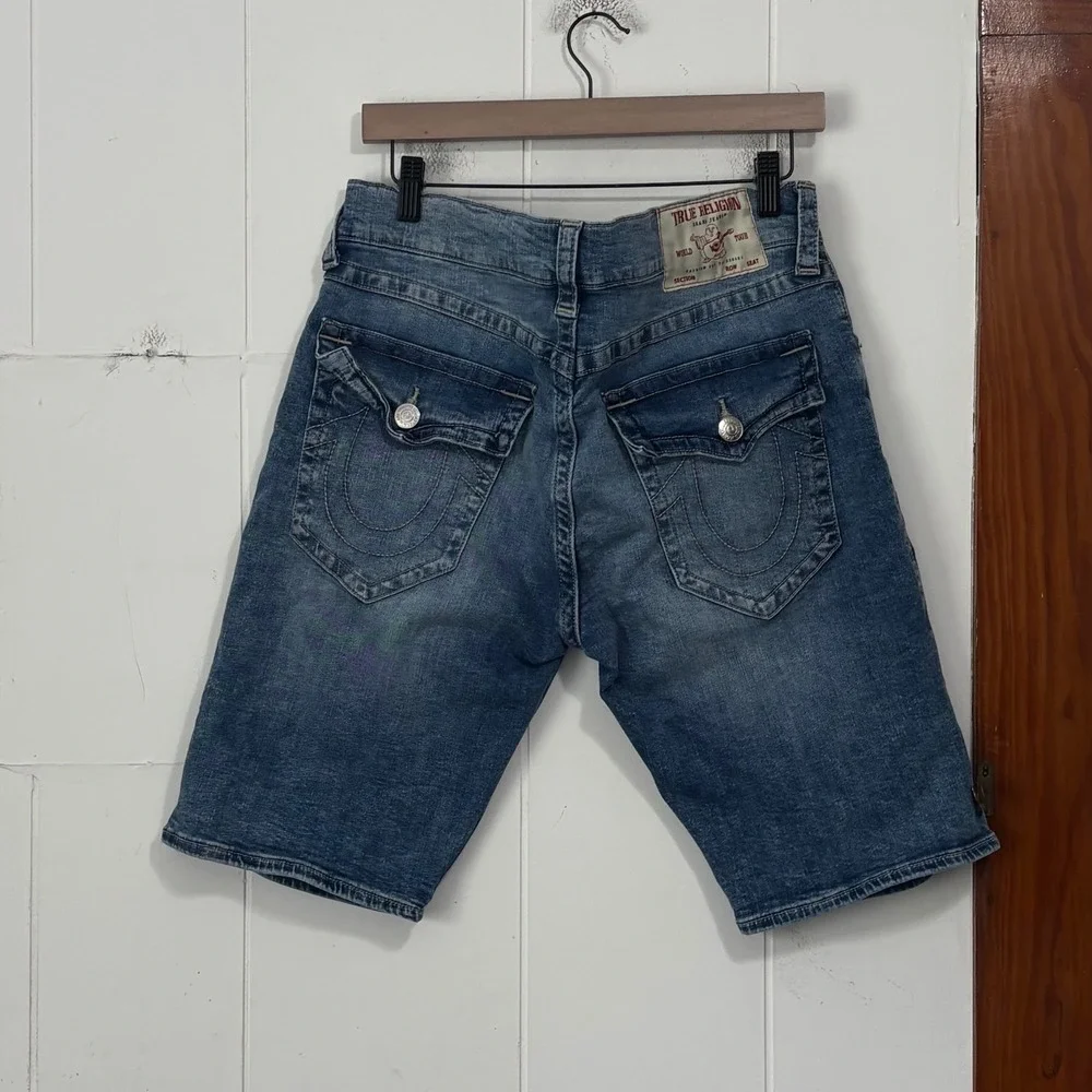 True Religion Ricky Relaxed Straight Denim Shorts Mens 33 Blue Medium Wash Y2K